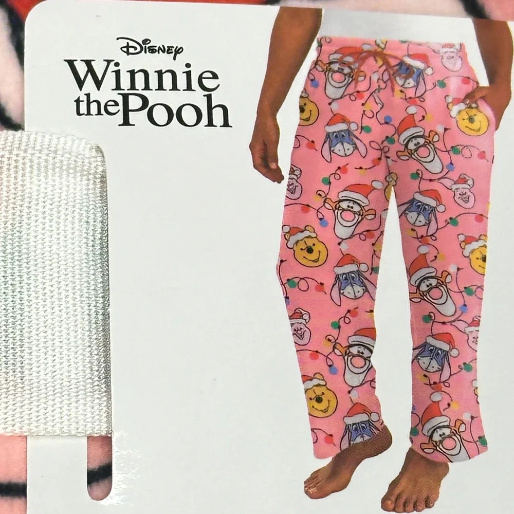 Disney Womens Medium Sleep Pant Pink Winnie the Pooh Christmas Fleece Pockets - Picture 6 of 6